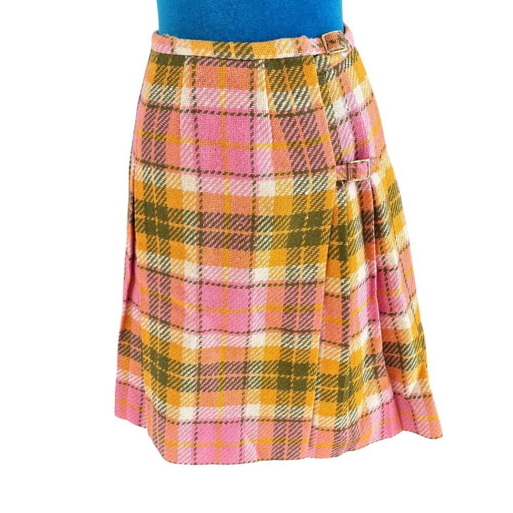 Vintage 50's Garland Wool Tartan Pink Plaid Kilt Pleated